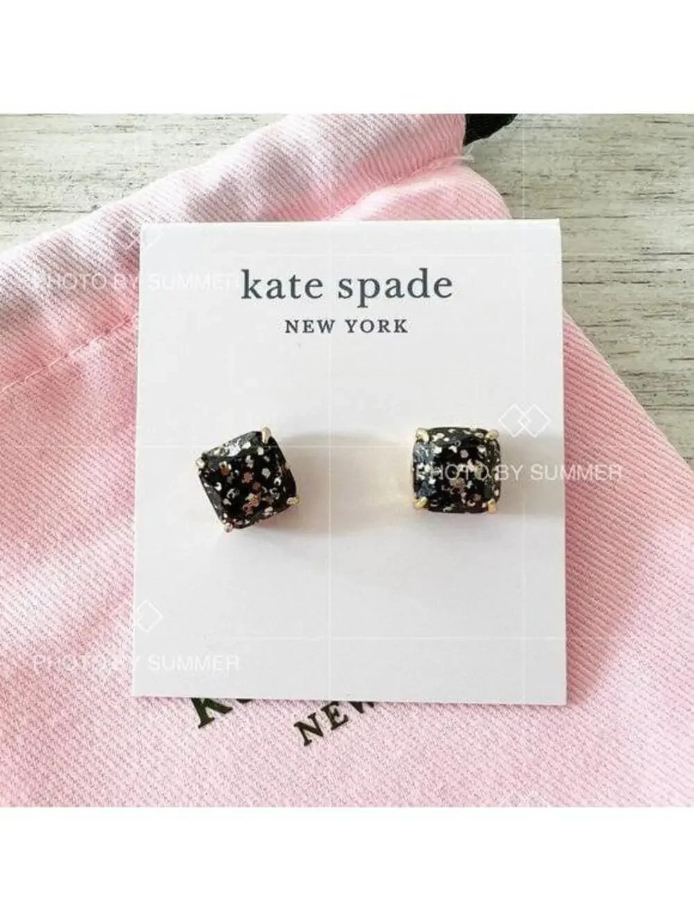 Kate Spade Mini Square Stud Earrings Black/ Glitter